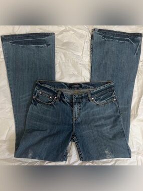 LONDONJEAN Women's Dark Blue Boot Cut Jeans with Pink Rivets
